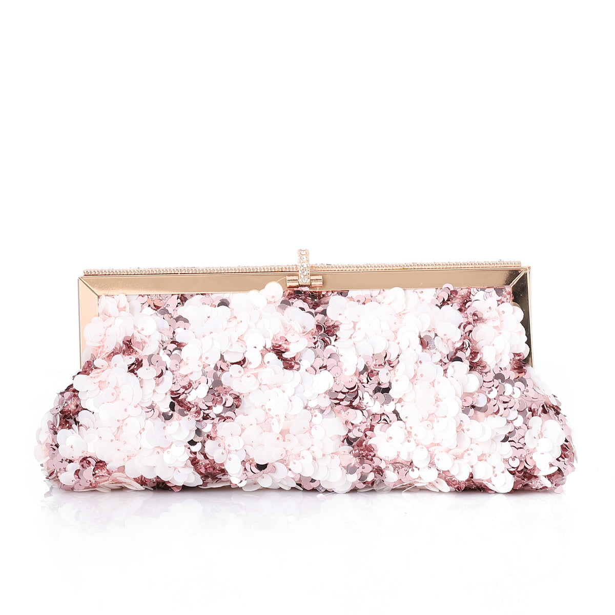 Floral Sequin Evening Frame Clutch Pink