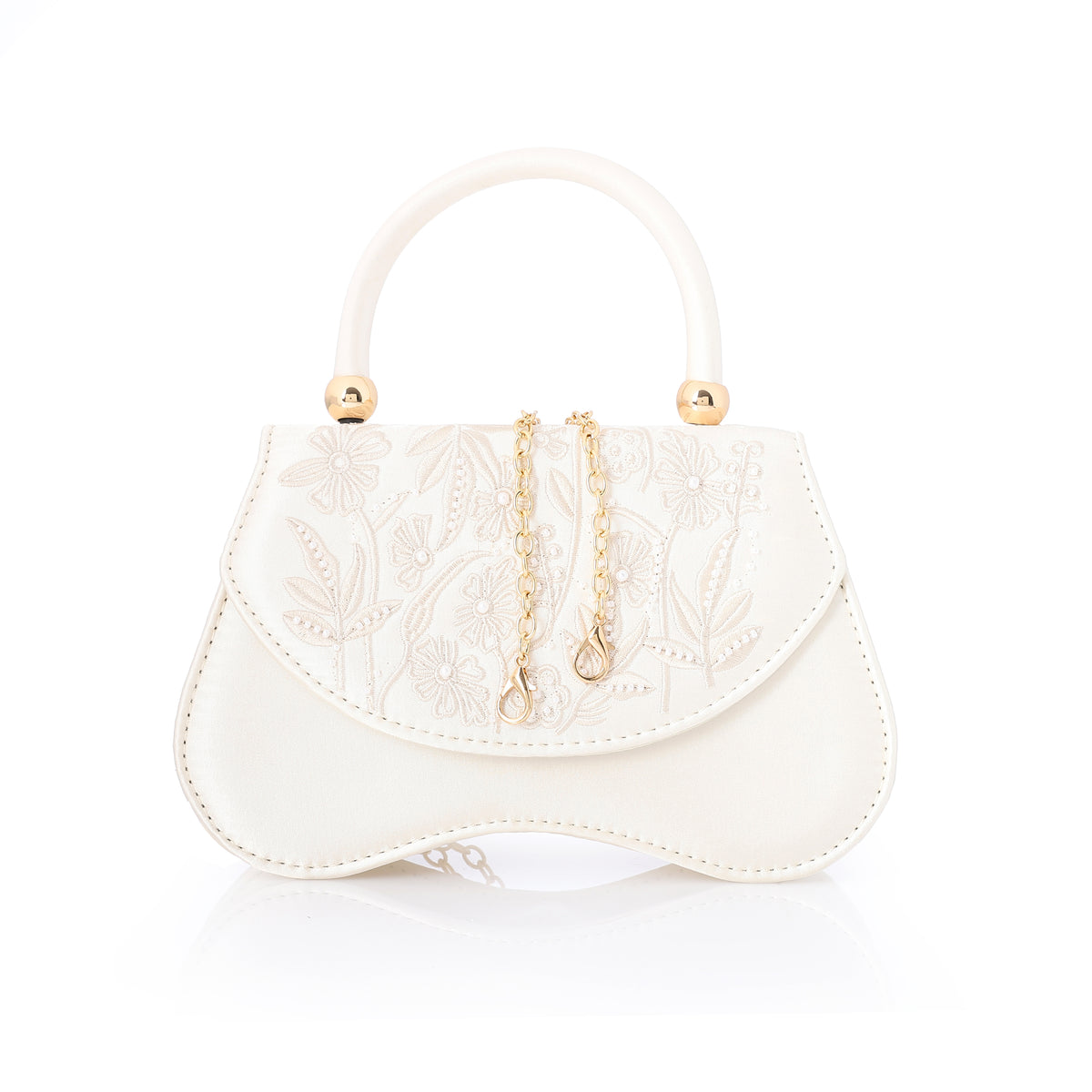 Embroidered Flap Top-Handle Evening Bag Beige