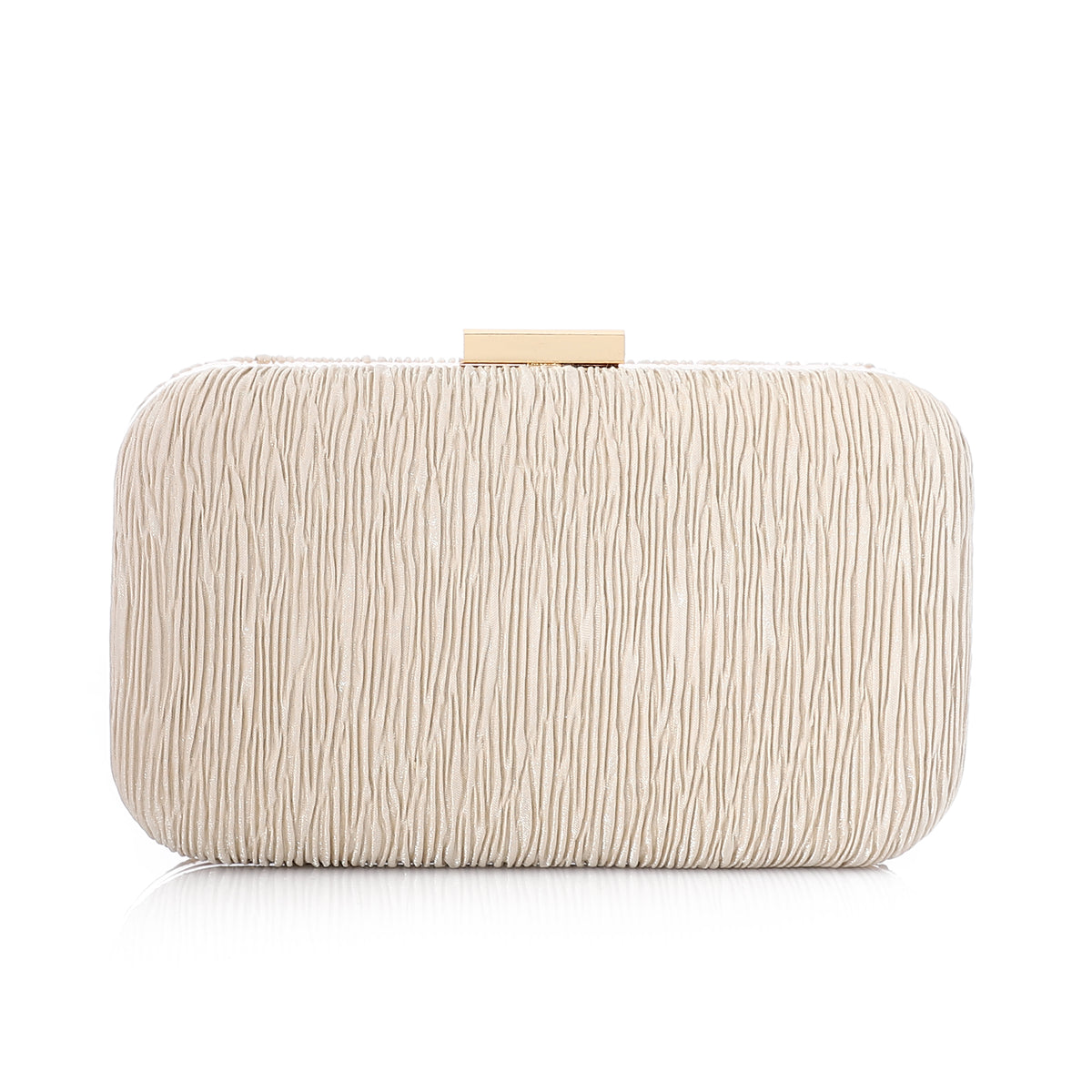 Pleated Satin Evening Hard-Shell Clutch Champaign
