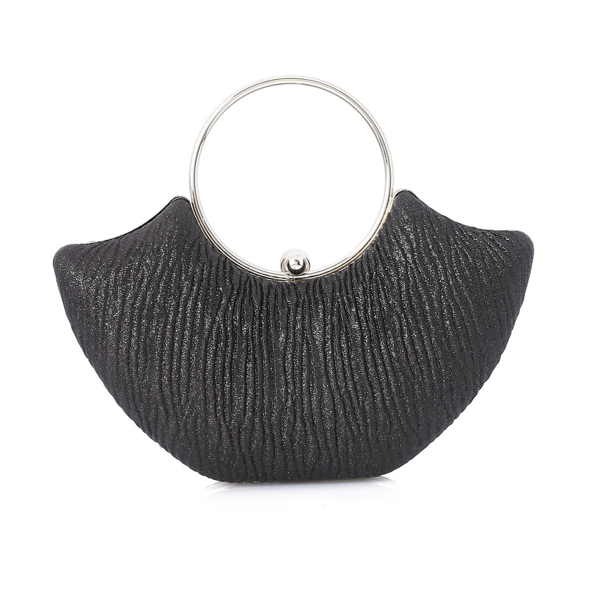 Shimmer Fan Top-Handle Evening Clutch Black