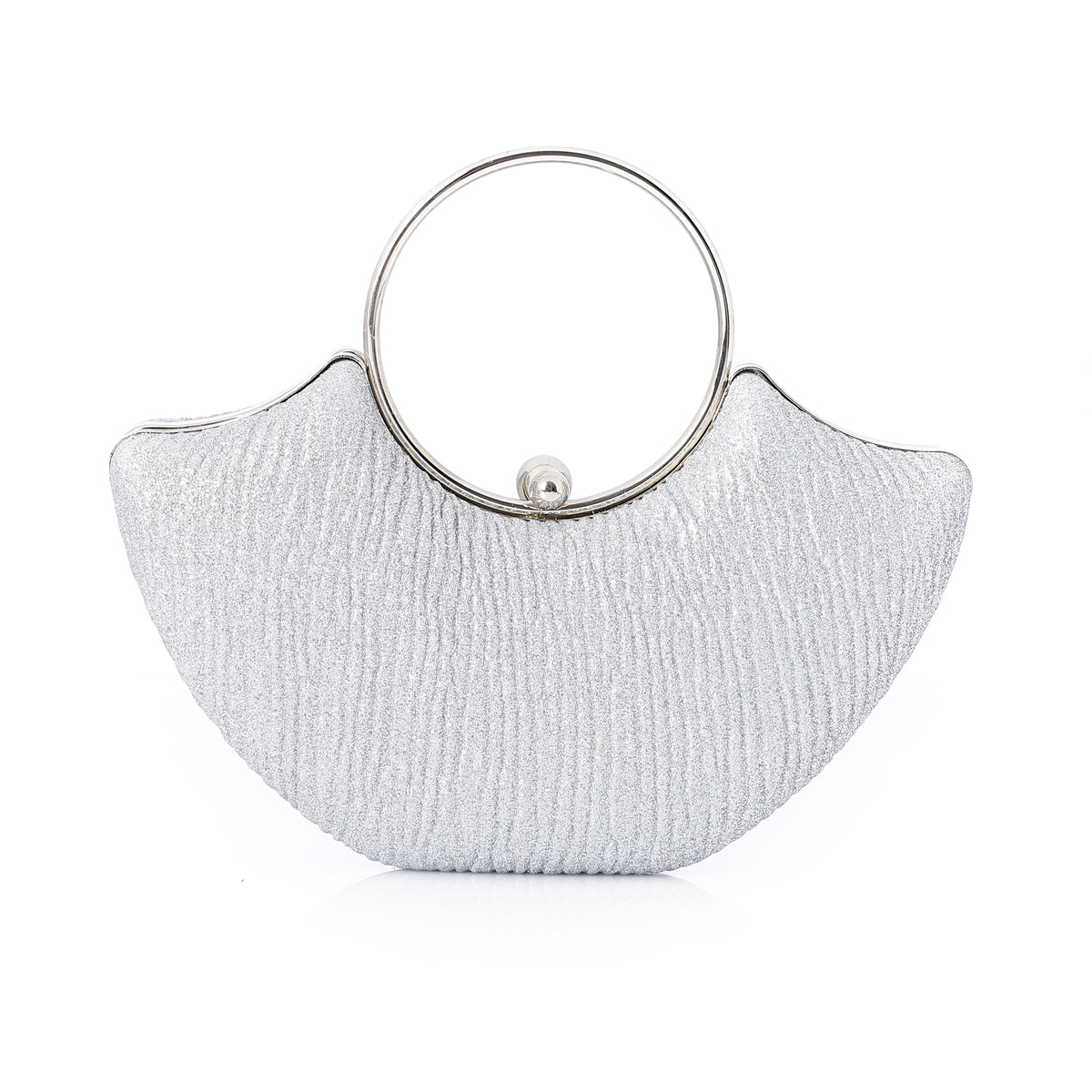 Shimmer Fan Top-Handle Evening Clutch Silver
