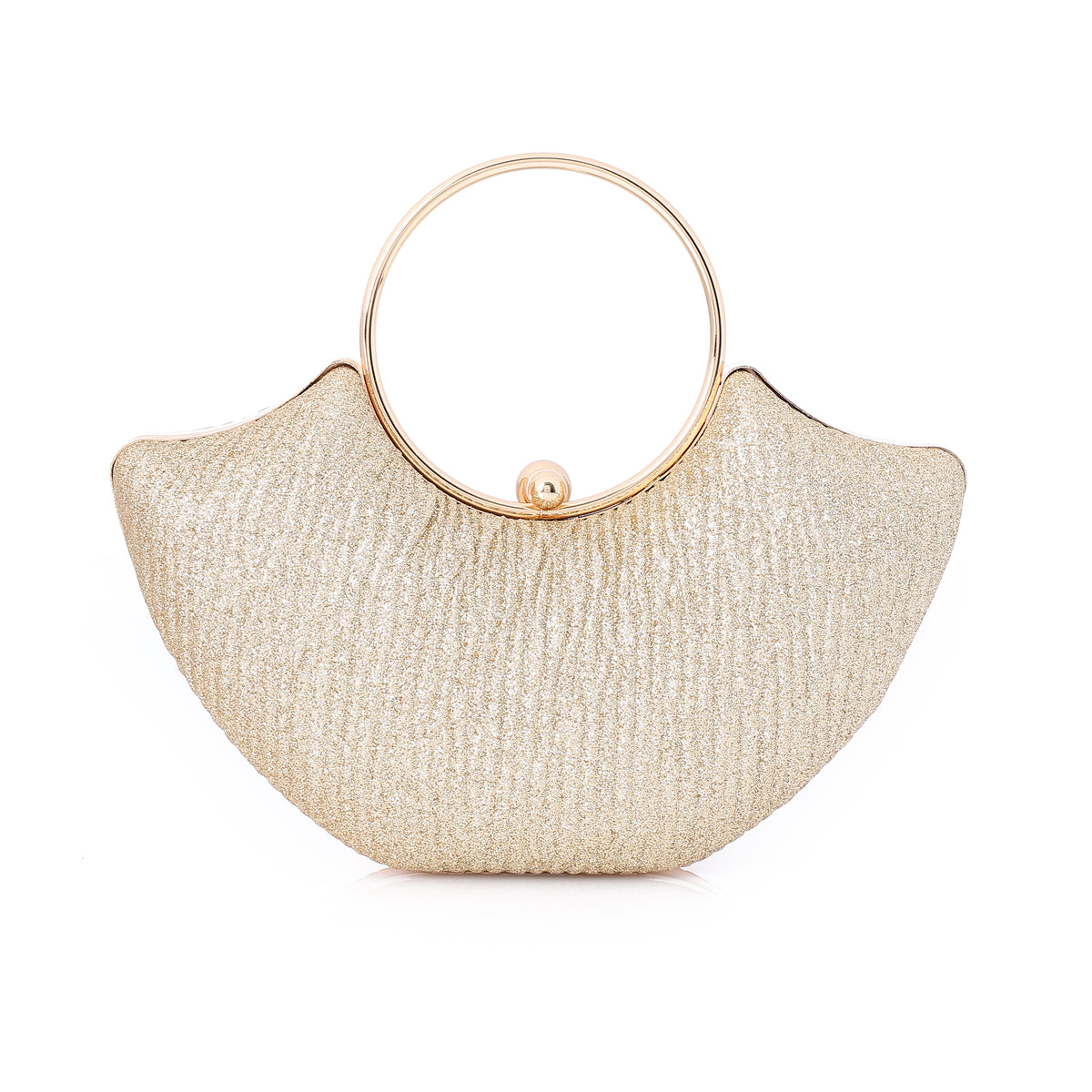 Shimmer Fan Top-Handle Evening Clutch Gold