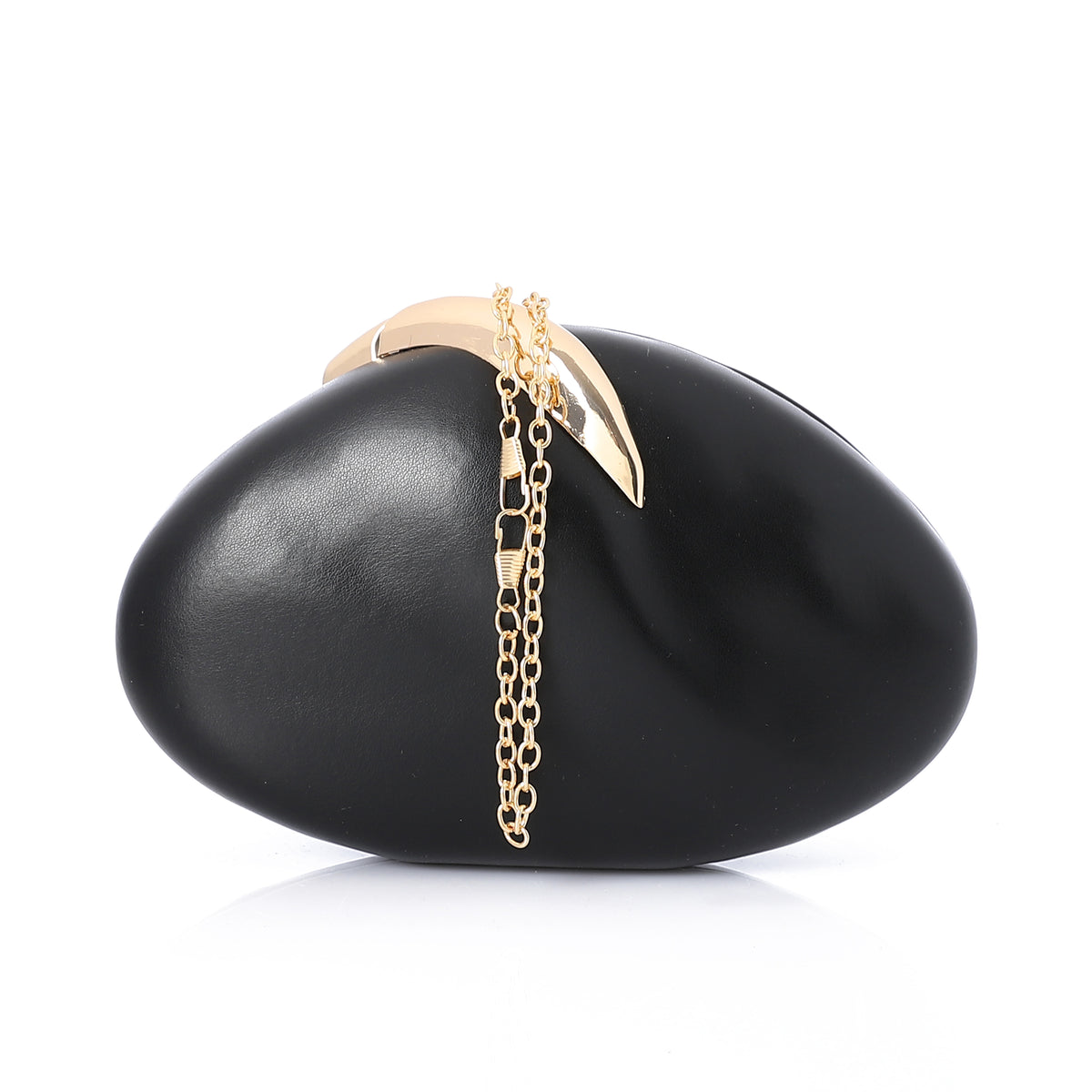 Sculptural Pebble Hard-Shell Evening Clutch Black