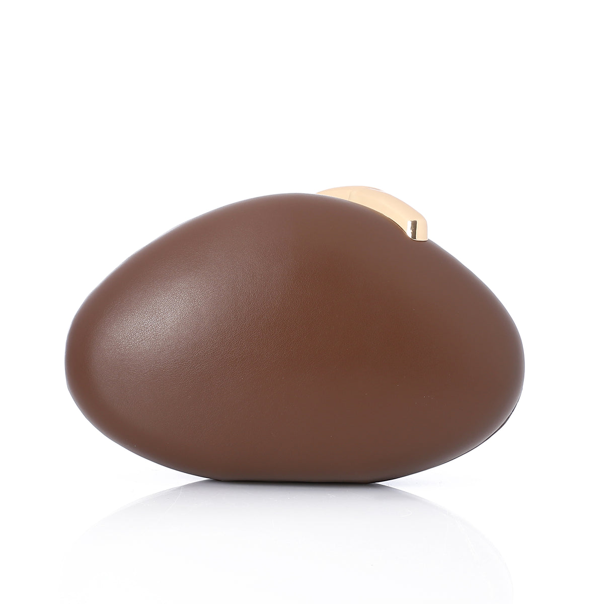 Sculptural Pebble Hard-Shell Evening Clutch Brown