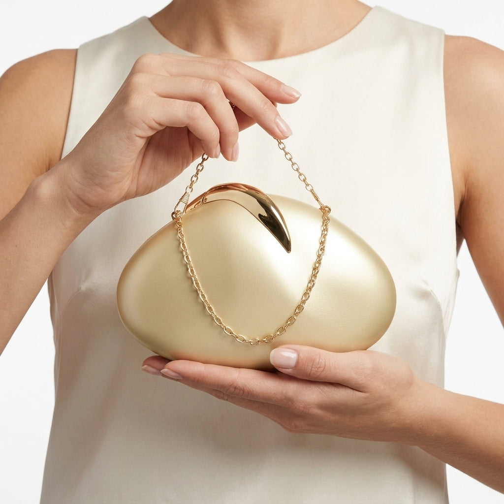 Sculptural Pebble Hard-Shell Evening Clutch Gold