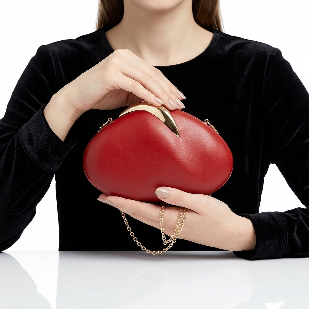 Sculptural Pebble Hard-Shell Evening Clutch Red