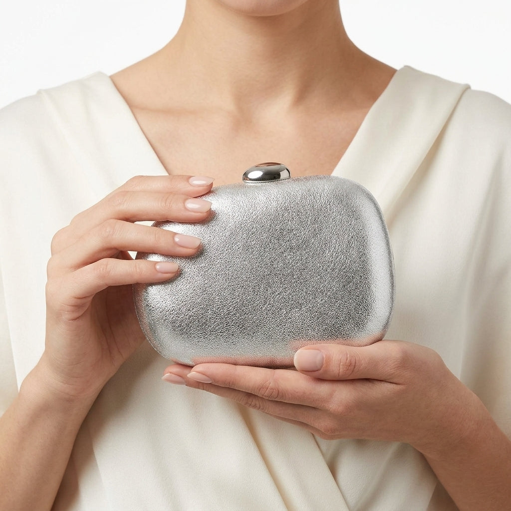 Sculptural Pebble Textured Evening Clutch Silver