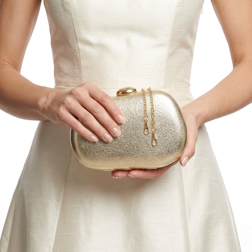 Sculptural Pebble Textured Evening Clutch Gold