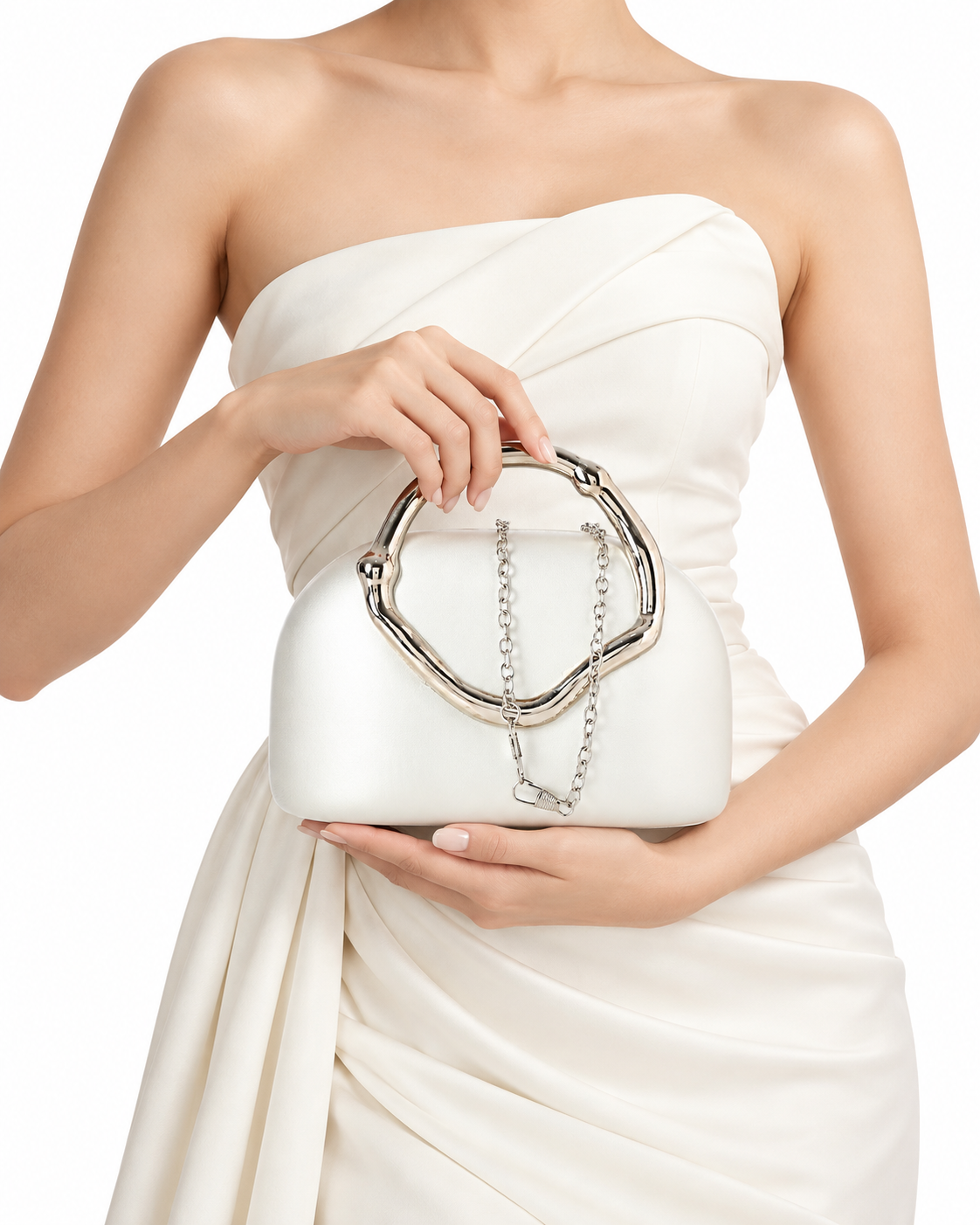 Sculptural Frame Top-Handle Evening Clutch Silver