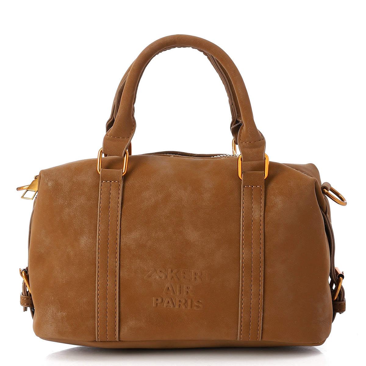 Structured Logo-Embossed Boston Handbag Cafe