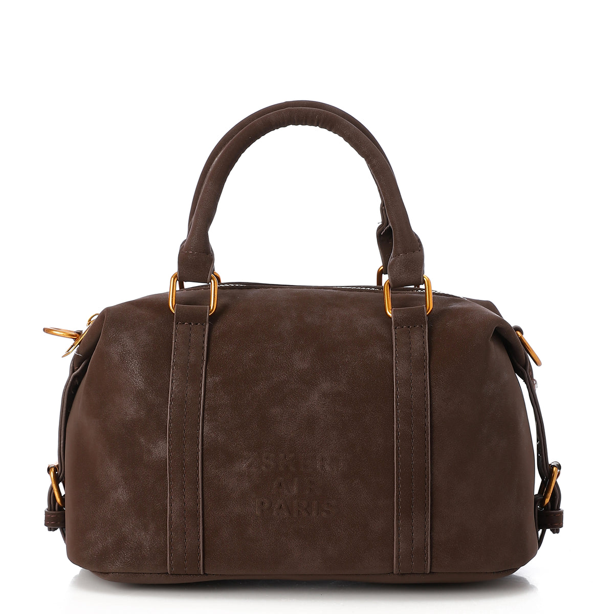 Structured Logo-Embossed Boston Handbag Brown