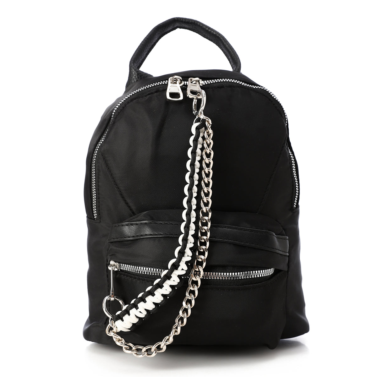 Nylon Chain-Accented Casual Backpack Black
