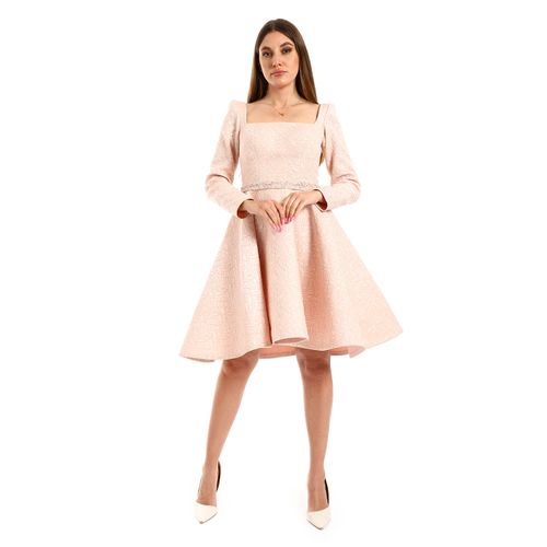 Square Neck Fit & Flare Dress - Blush Pink