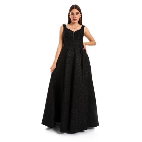 Jacquard Queen Anne Neck Gown - Black