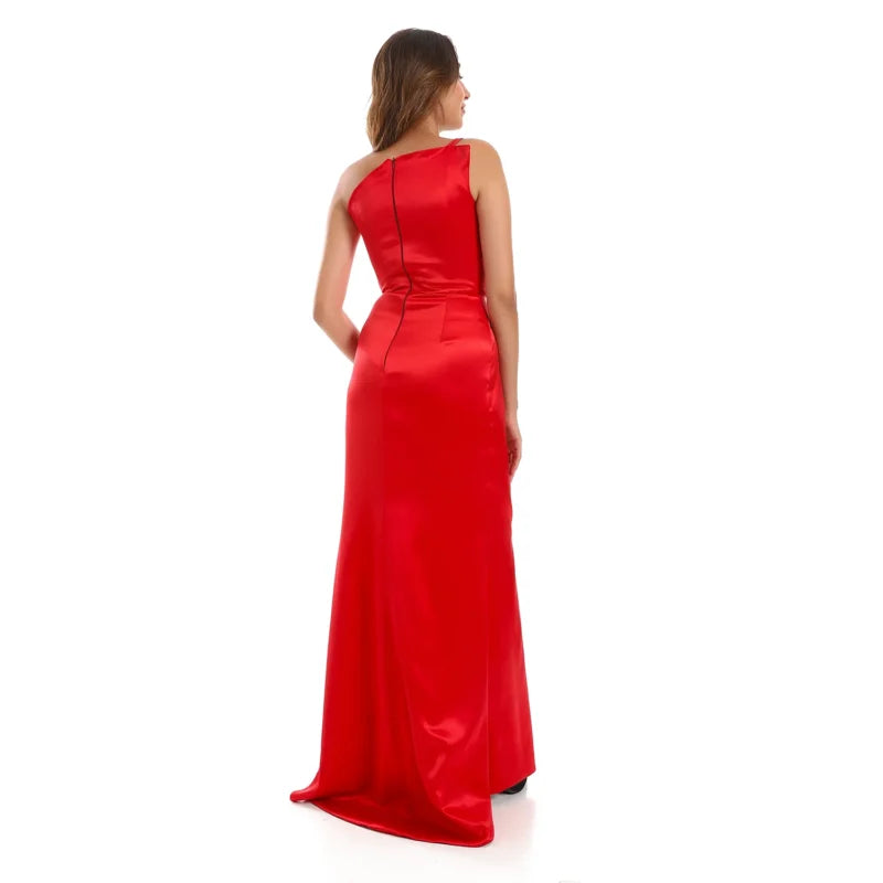 One-Shoulder Strassed Soiree Dress - Red