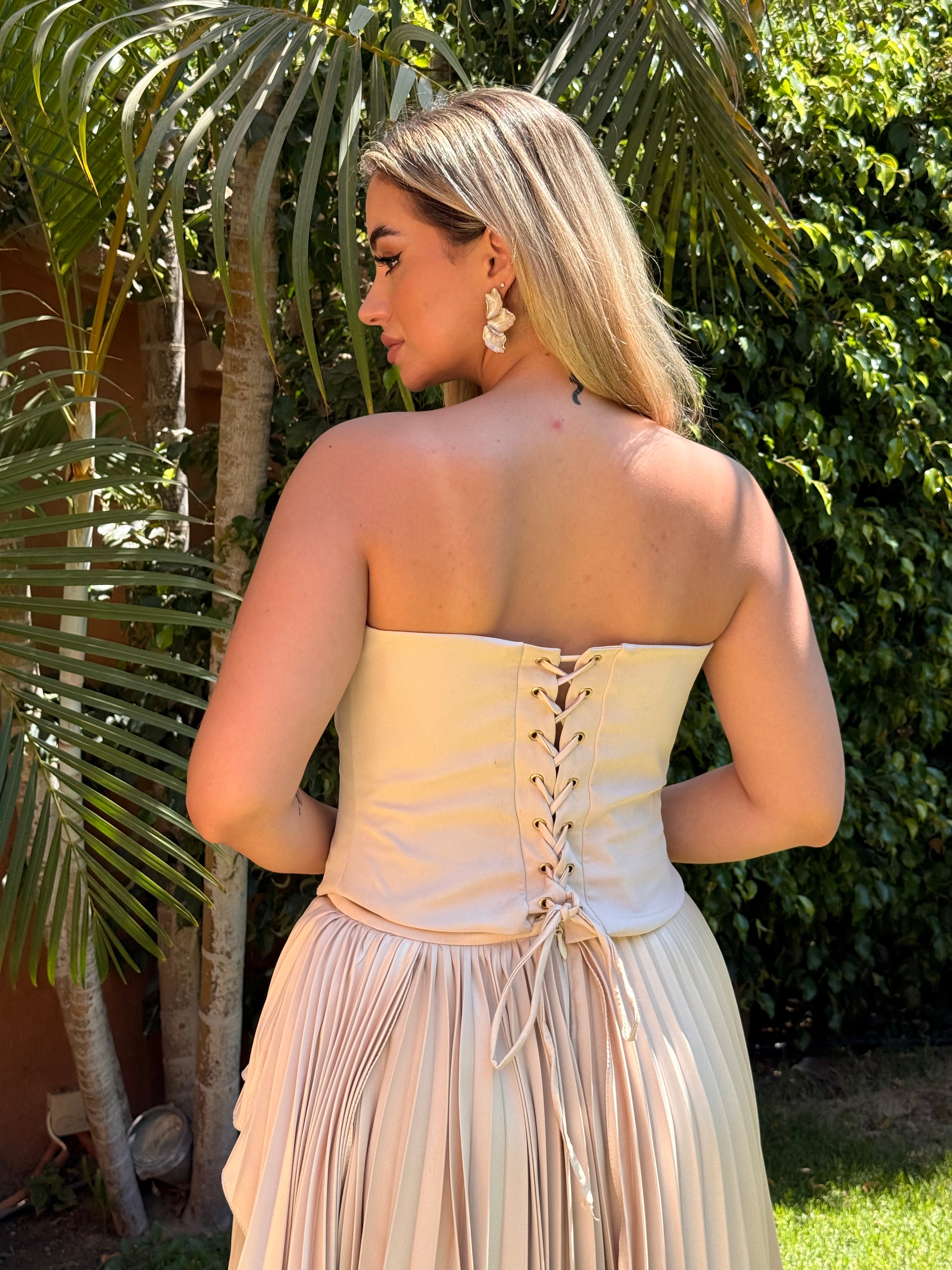 Chic Strapless Nude Cocktail Dress with Asymmetric Pleated Skirt