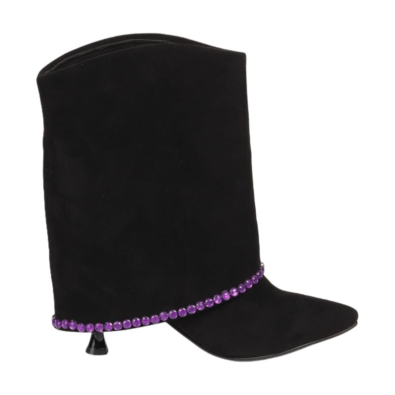 Purple Gem Suede Mid-Calf Boots ƒ?? Black