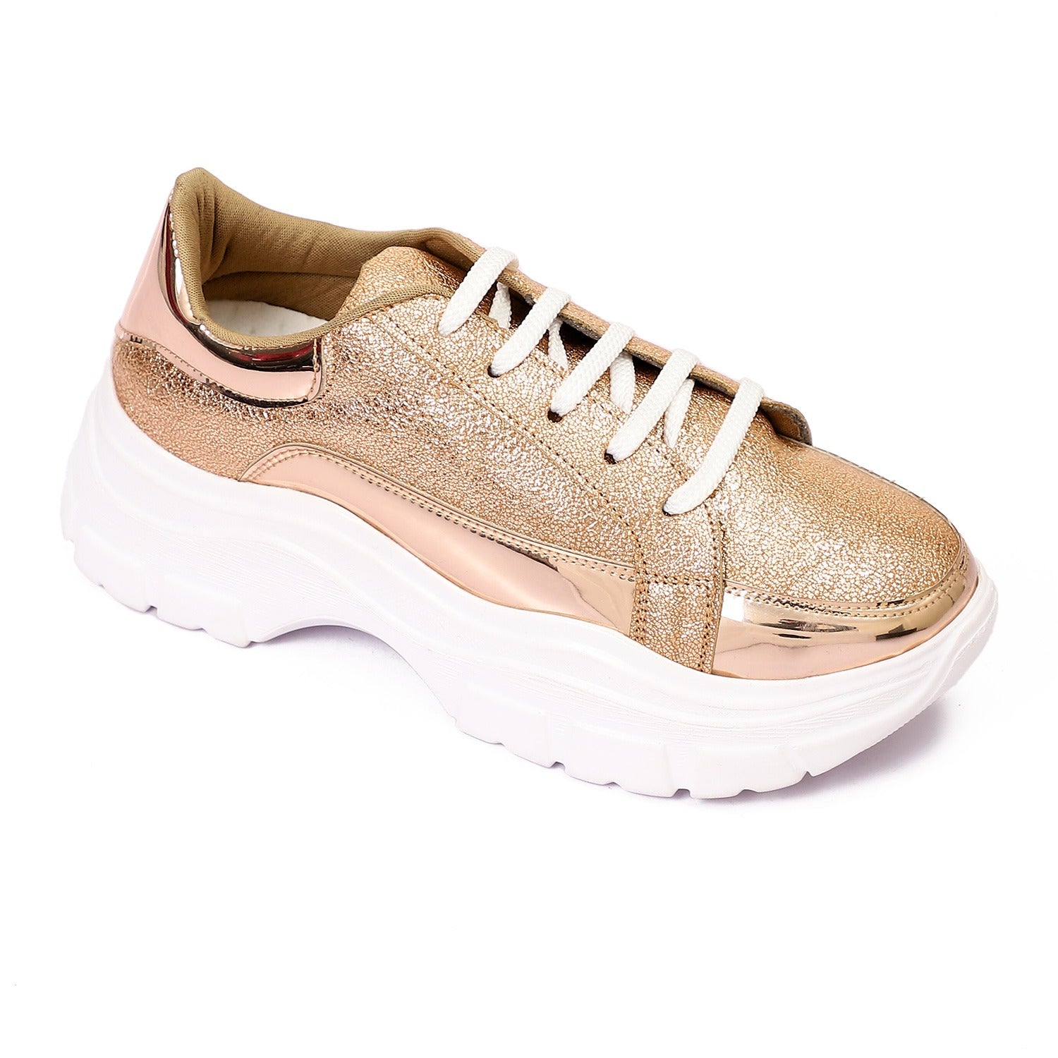 Chunky Leather Sneakers ƒ?? Gold & Rose