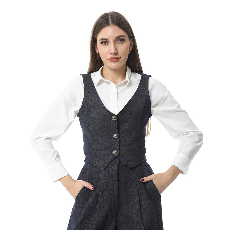 Tailored Denim Vest ƒ?? Dark Indigo