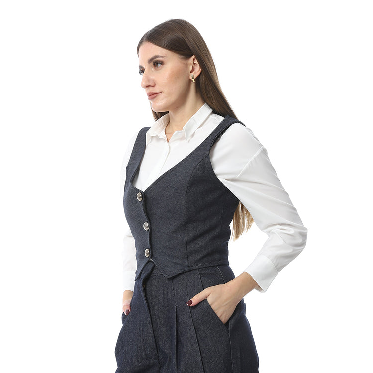 Tailored Denim Vest ƒ?? Dark Indigo