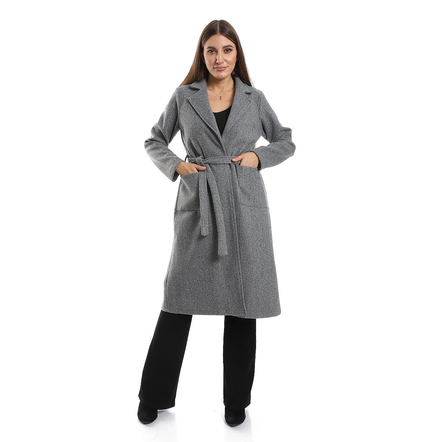 Classic Belted Coat – Light Grey