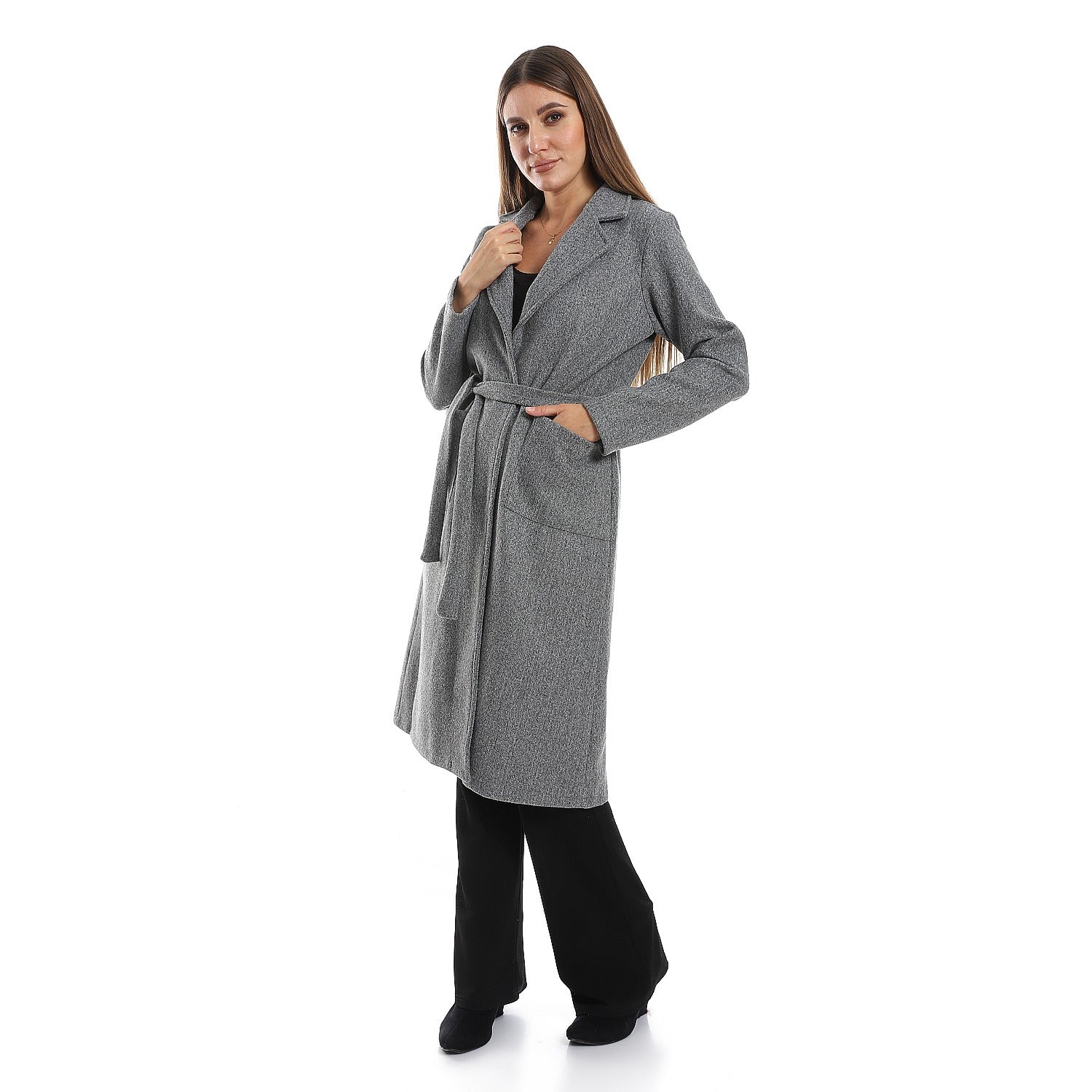 Classic Belted Coat – Light Grey