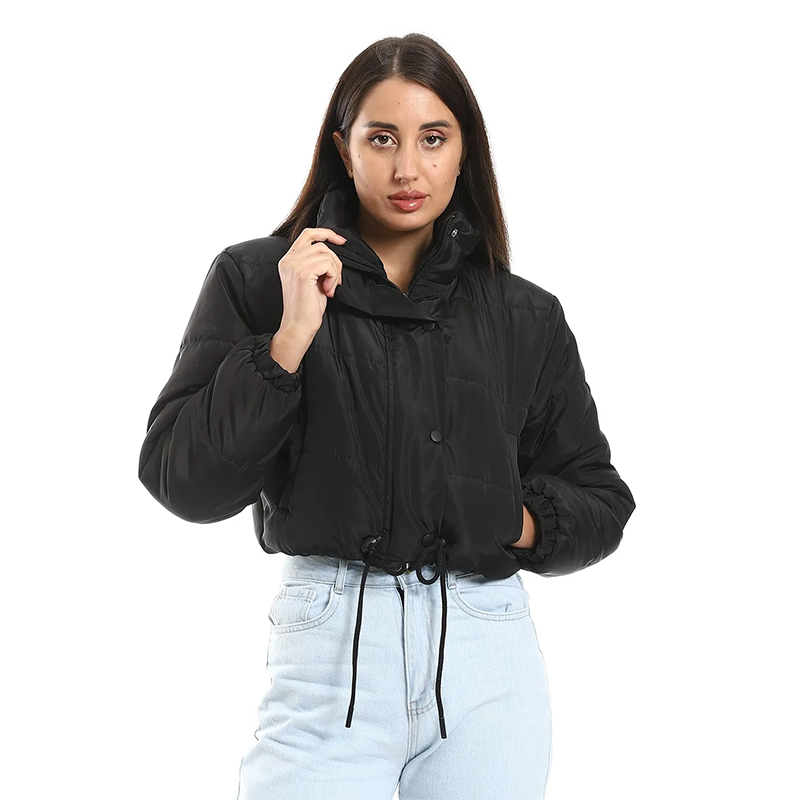 Cropped Waterproof Puffer Jacket – Black