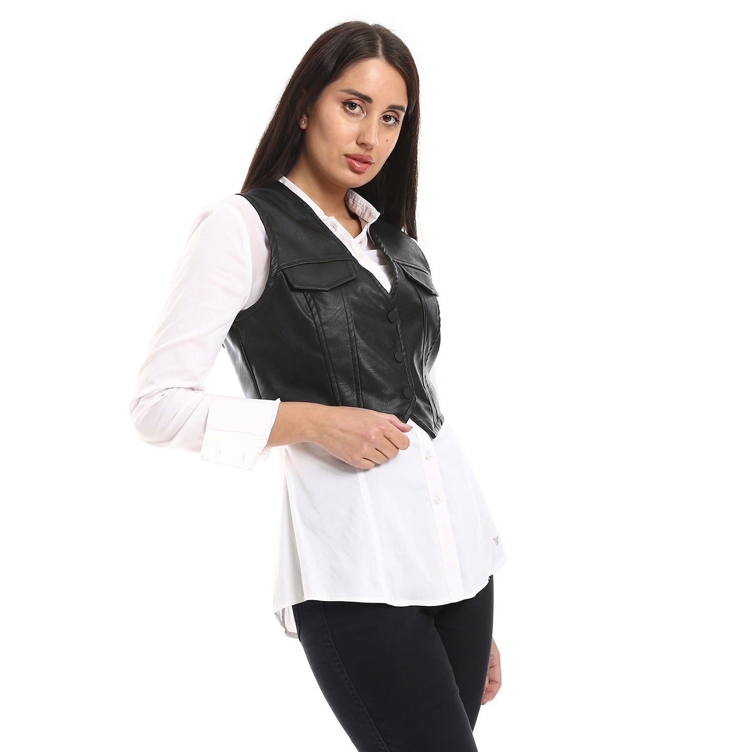 Tailored Leather Vest ƒ?? Black