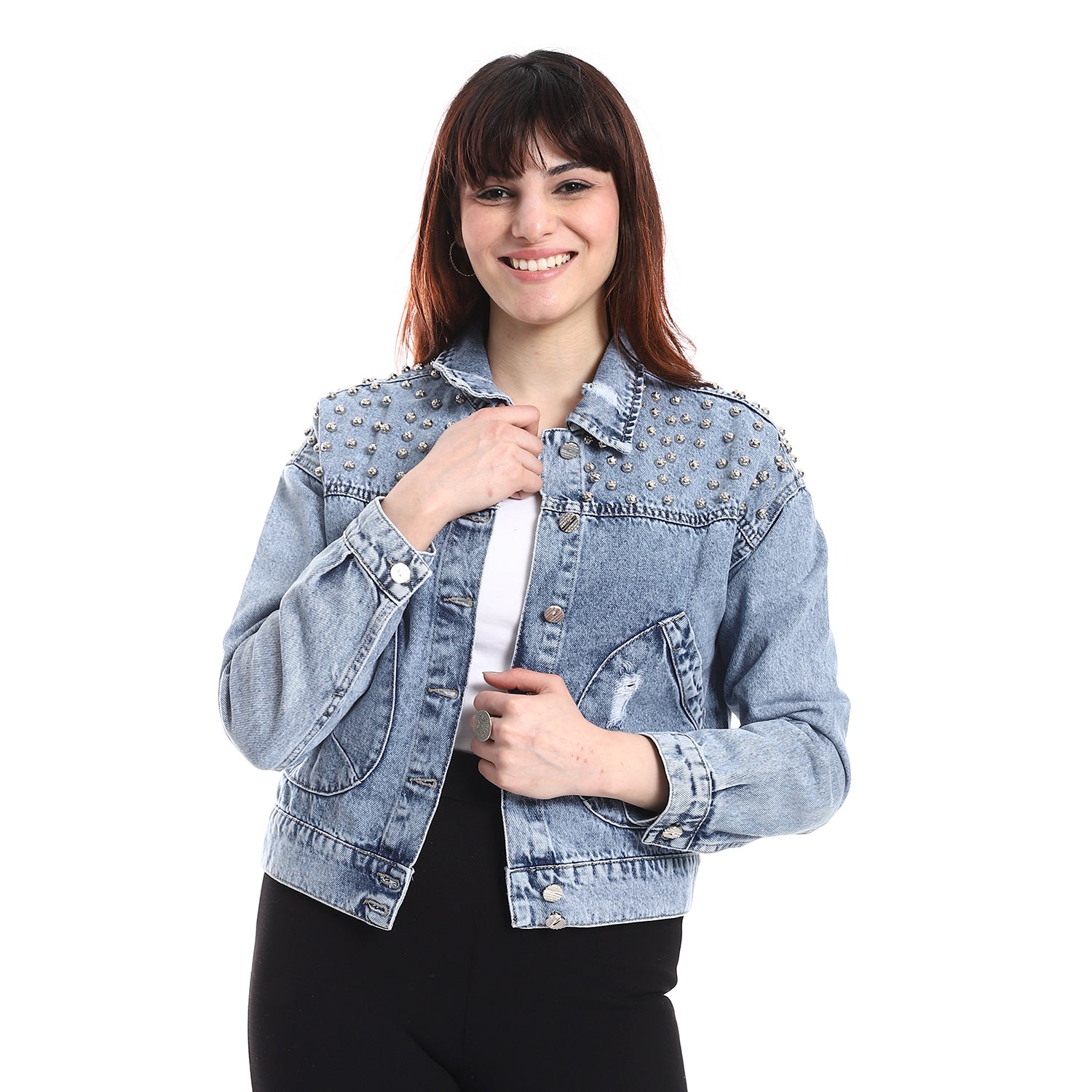 Studded Denim Jacket – Light Blue