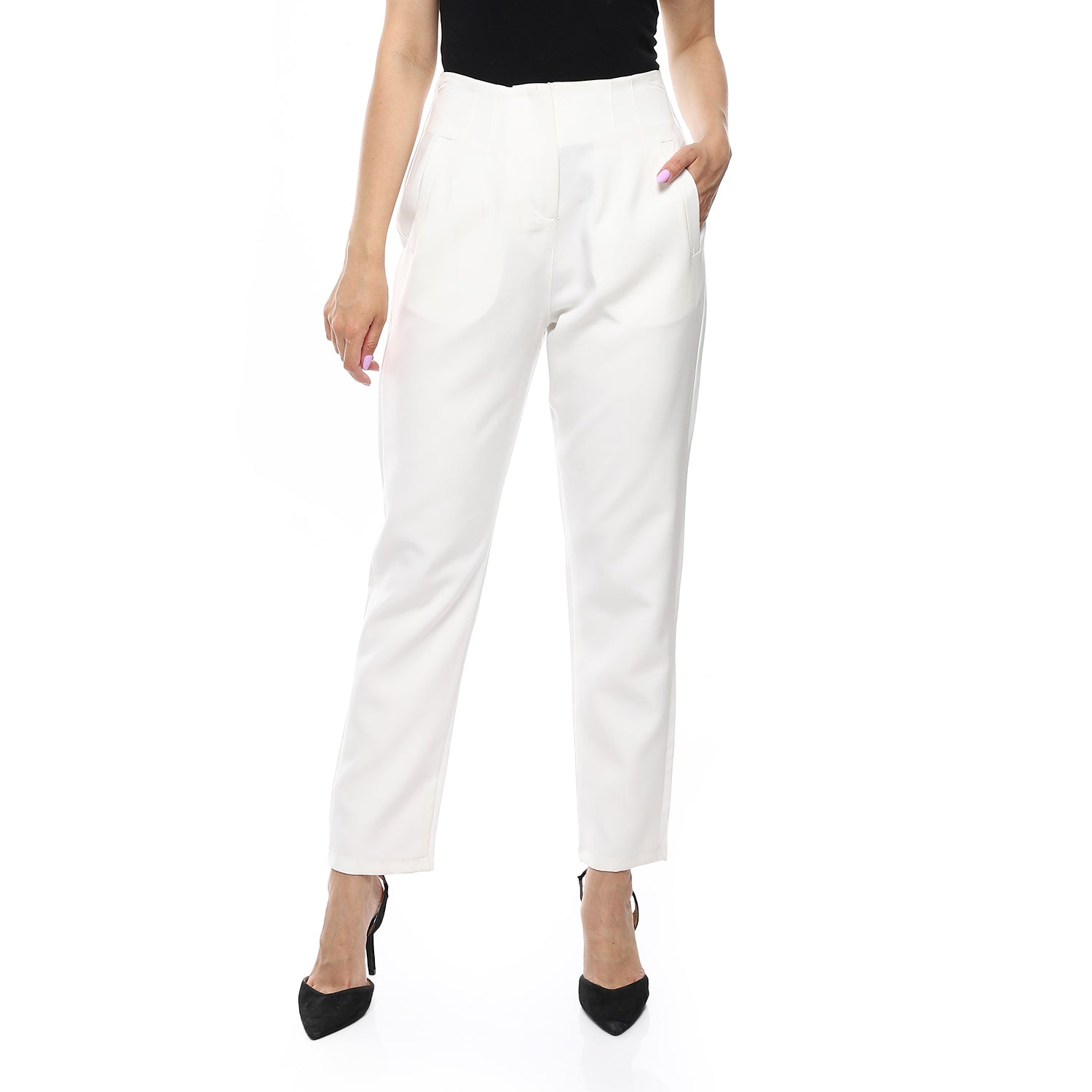 Classic A-Line High-Waist Pants – White