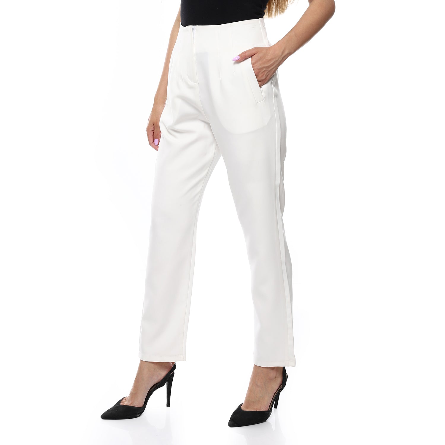 Classic A-Line High-Waist Pants – White