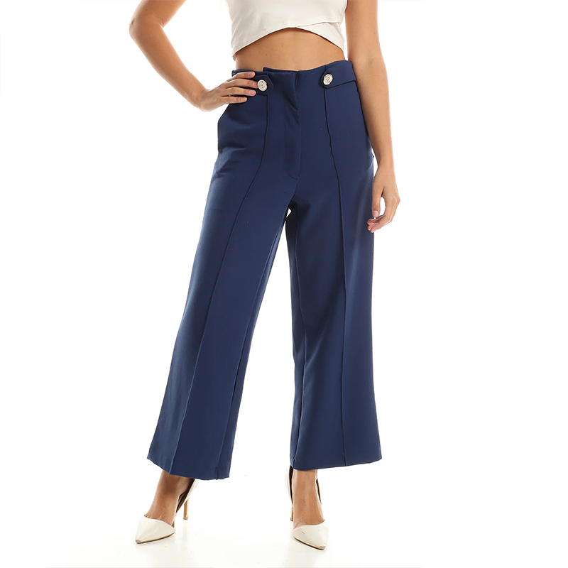 High-Waist Wide-Leg Pants - Navy Blue