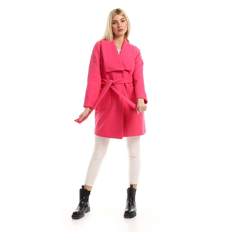 Wrap Belted Coat - Hot Pink