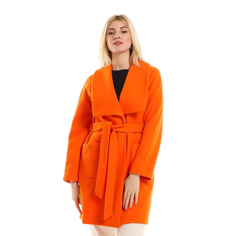 Wrap Belted Coat - Orange