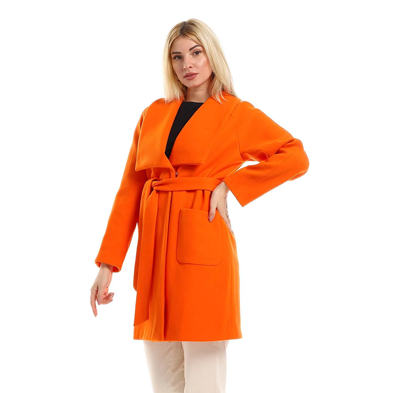 Wrap Belted Coat - Orange