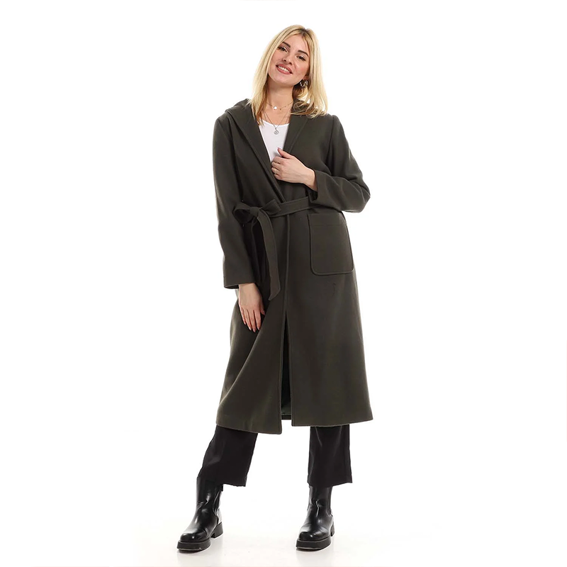 Belted Maxi Coat - Olive Green