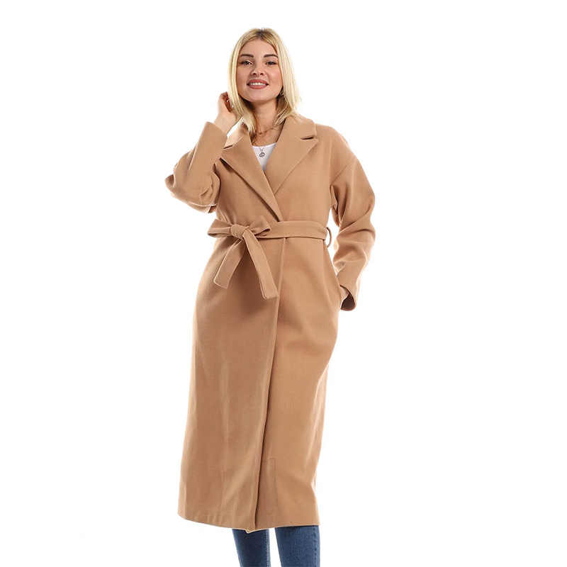 Wrap Belted Long Coat - Camel