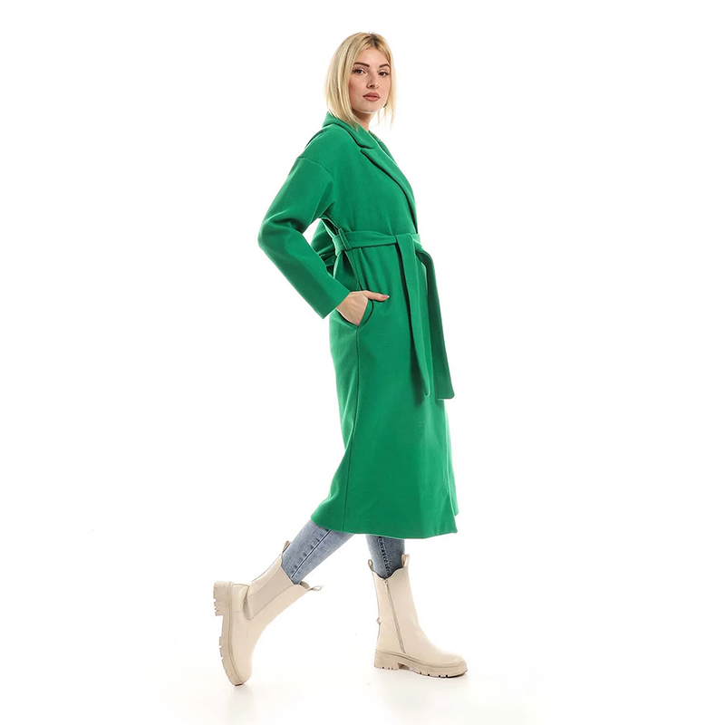 Wrap Belted Long Coat - Green
