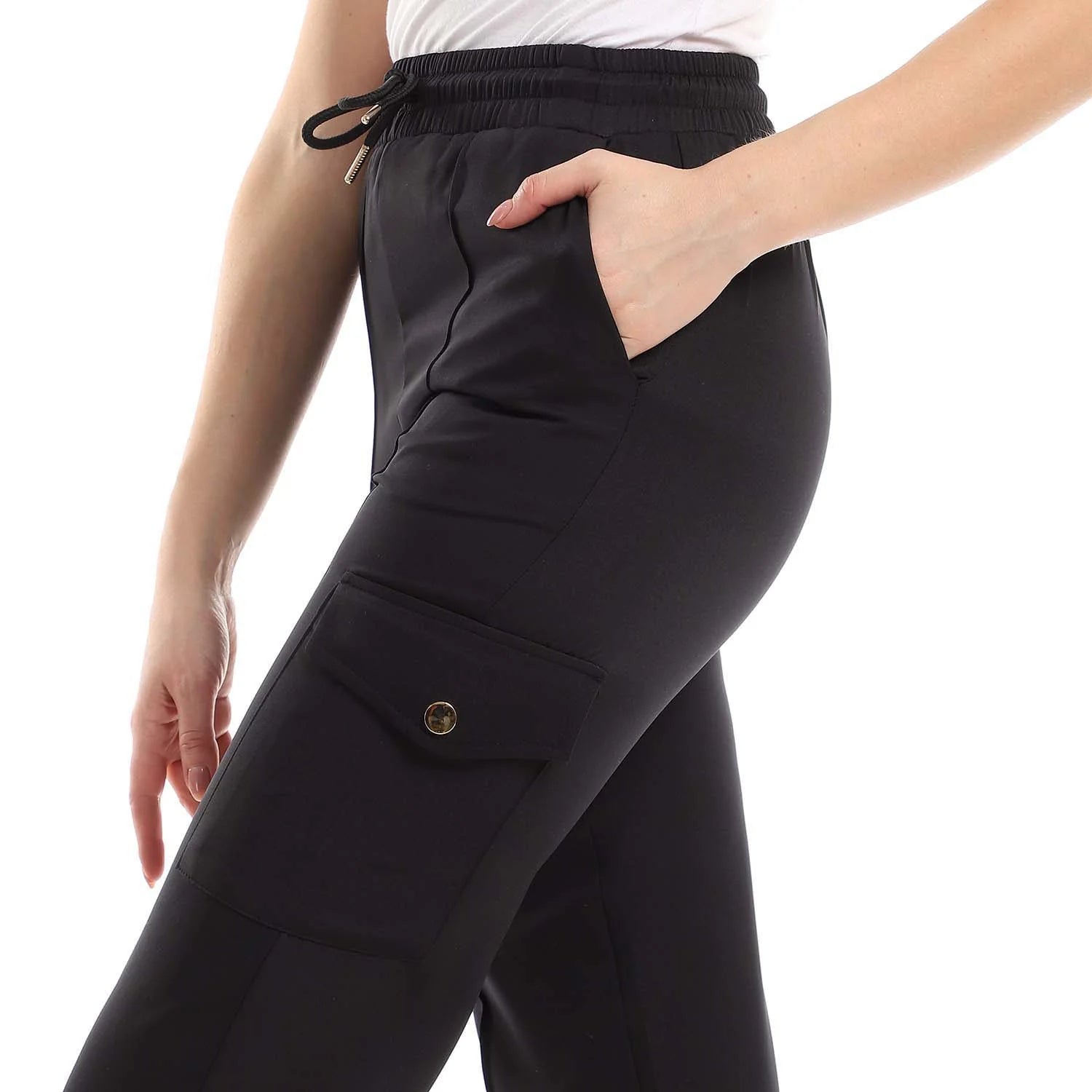 High-Waist Cargo Pants - Black