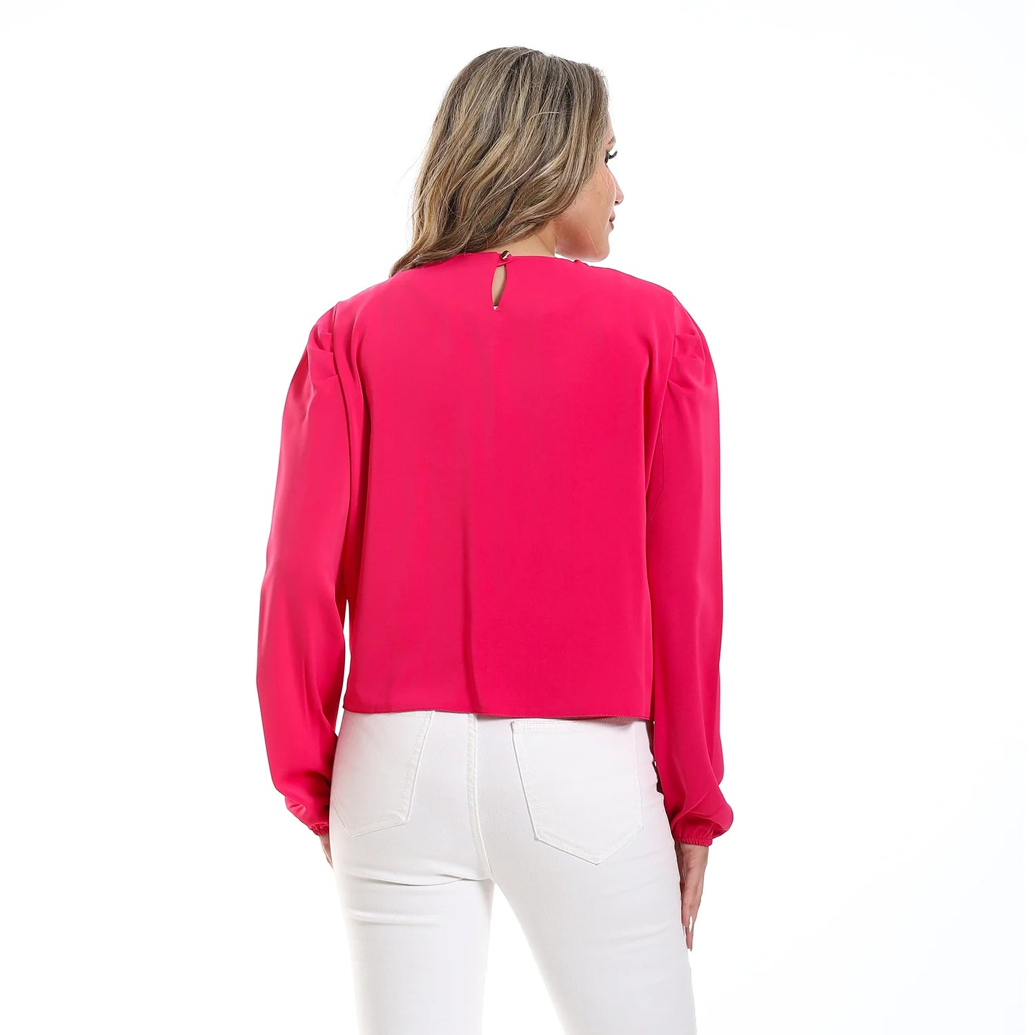 Rayon Twist Front Long-Sleeve Blouse - Fuchsia