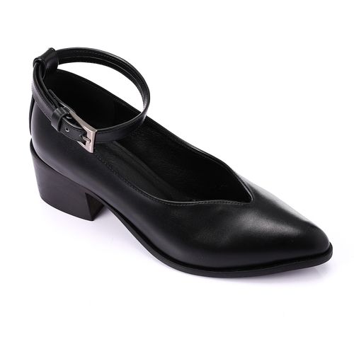 Pointed Toecap Buckle Closure Mid-Heel Pumps - Black
