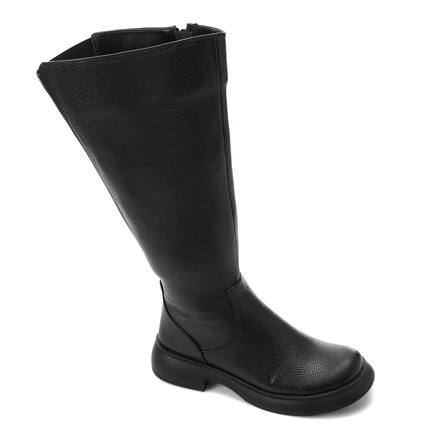 Double Zipper Knee-High Boots - Black