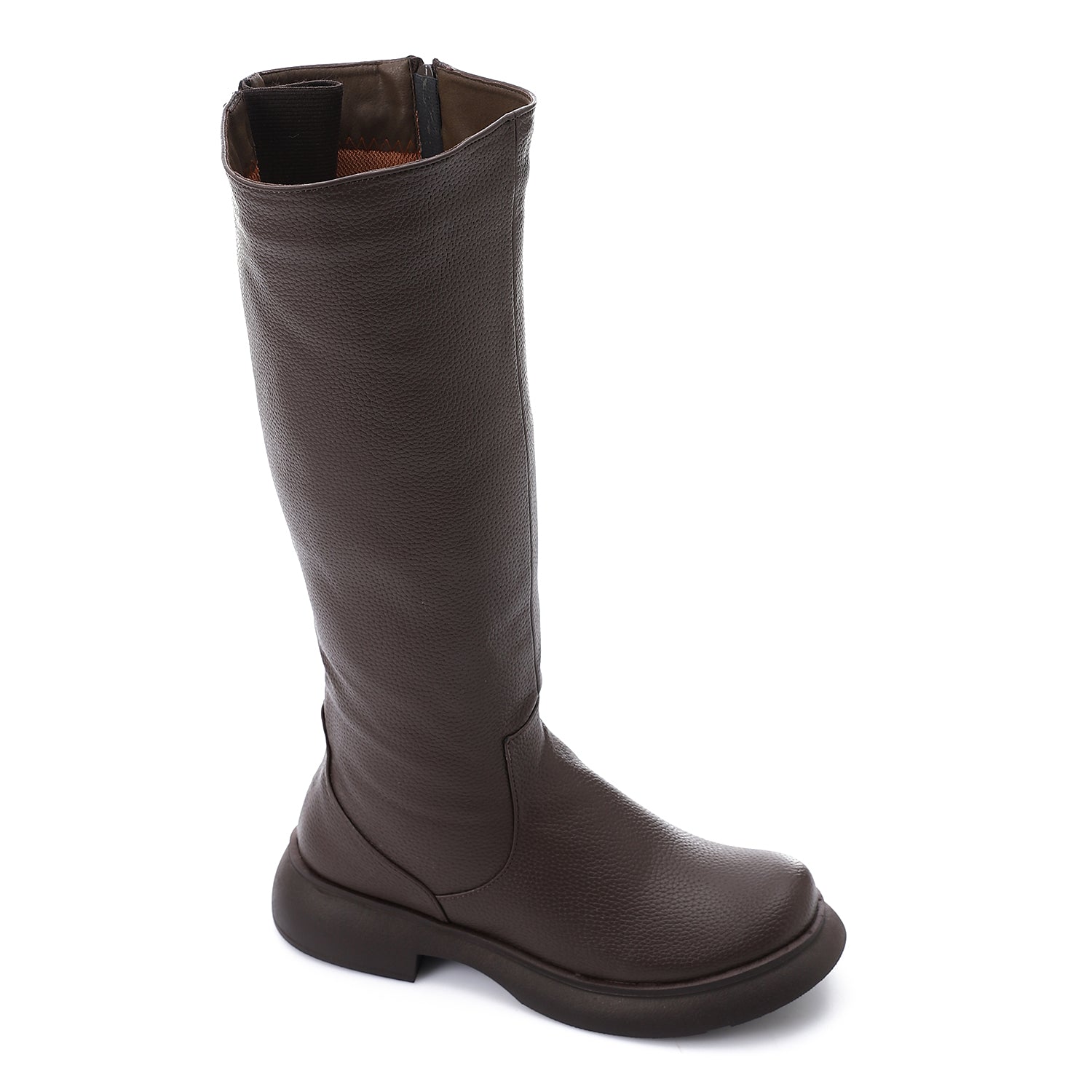 Double Zipper Knee-High Boots - Brown