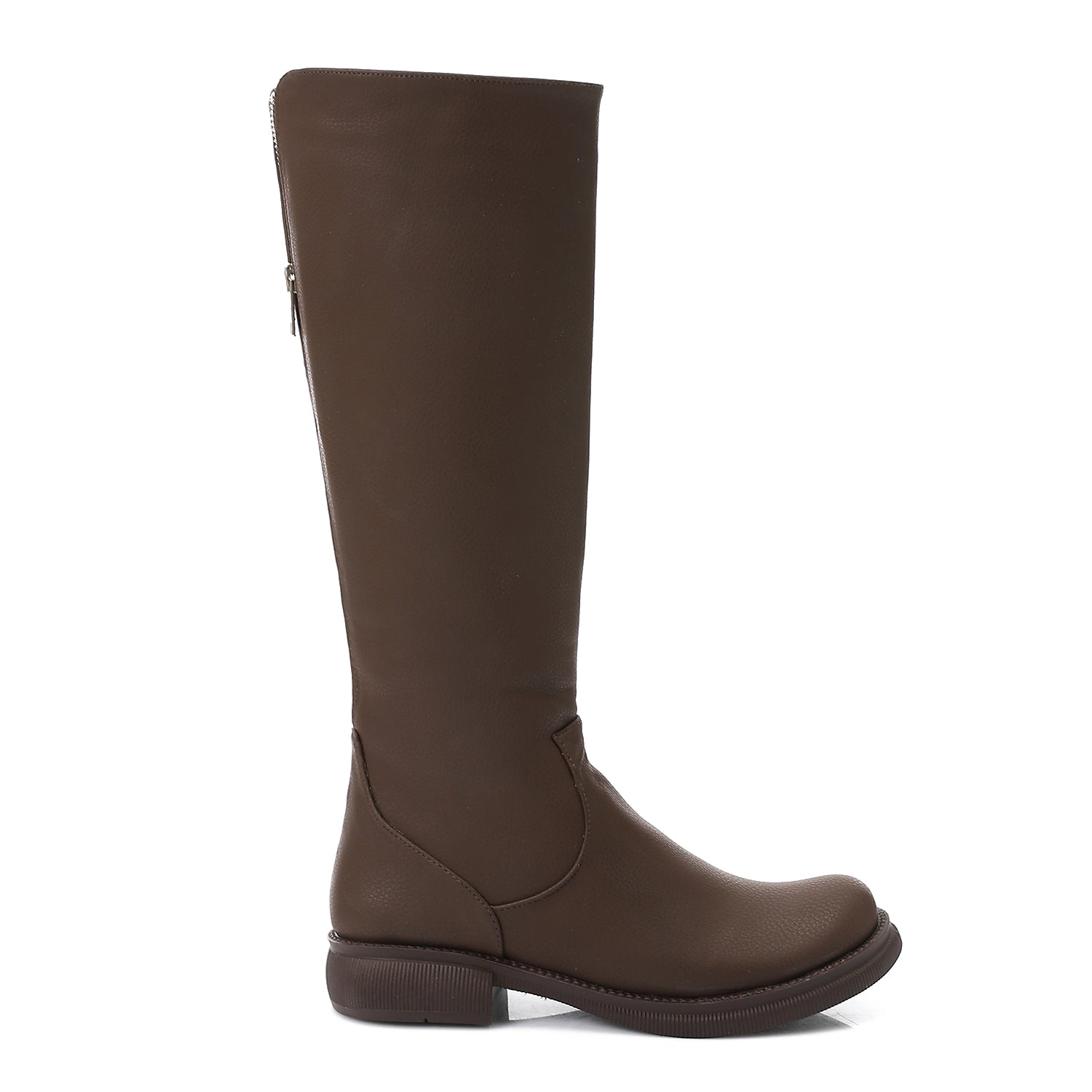 Double Zipper Knee-High Boots - Brown