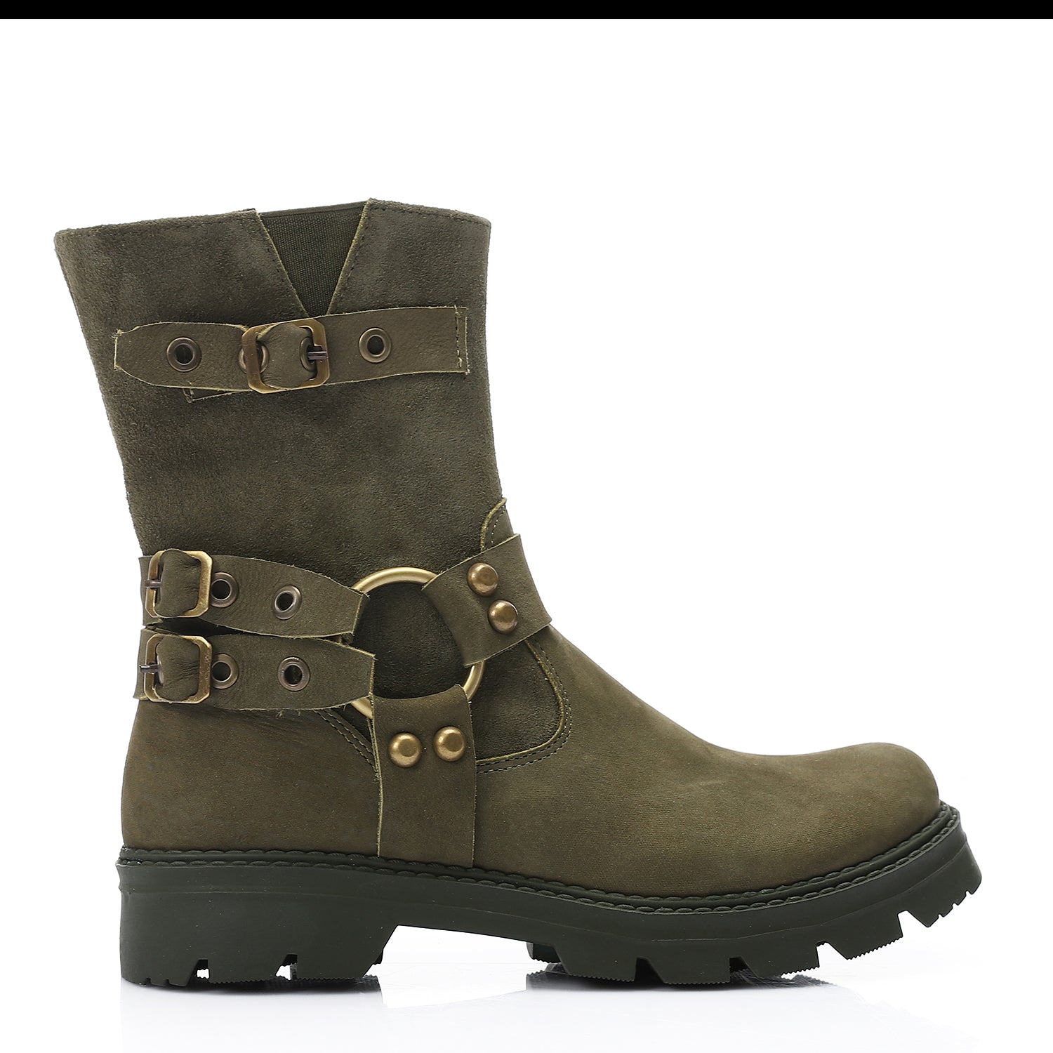 Buckled Ankle Combat Boots – Olive