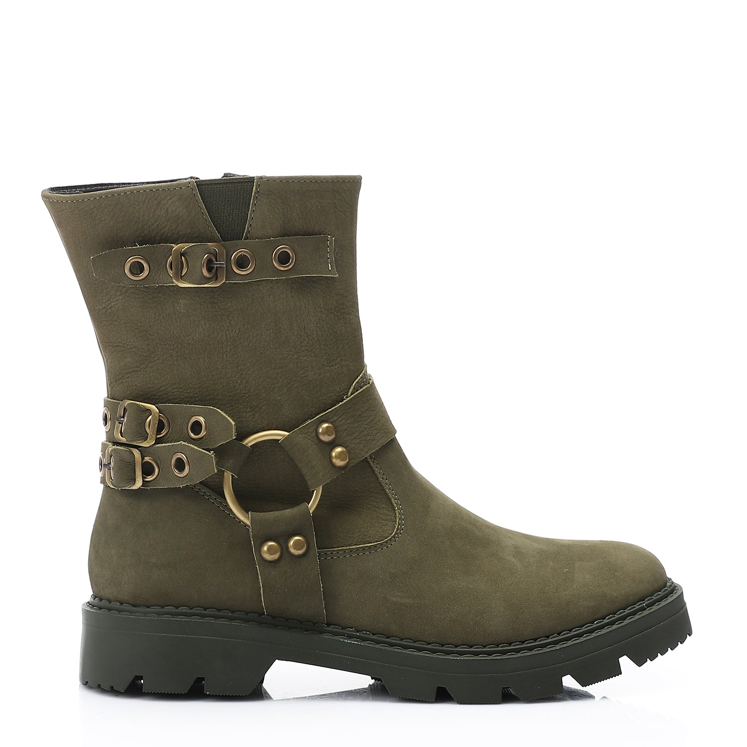 Buckled Ankle Combat Boots – Olive