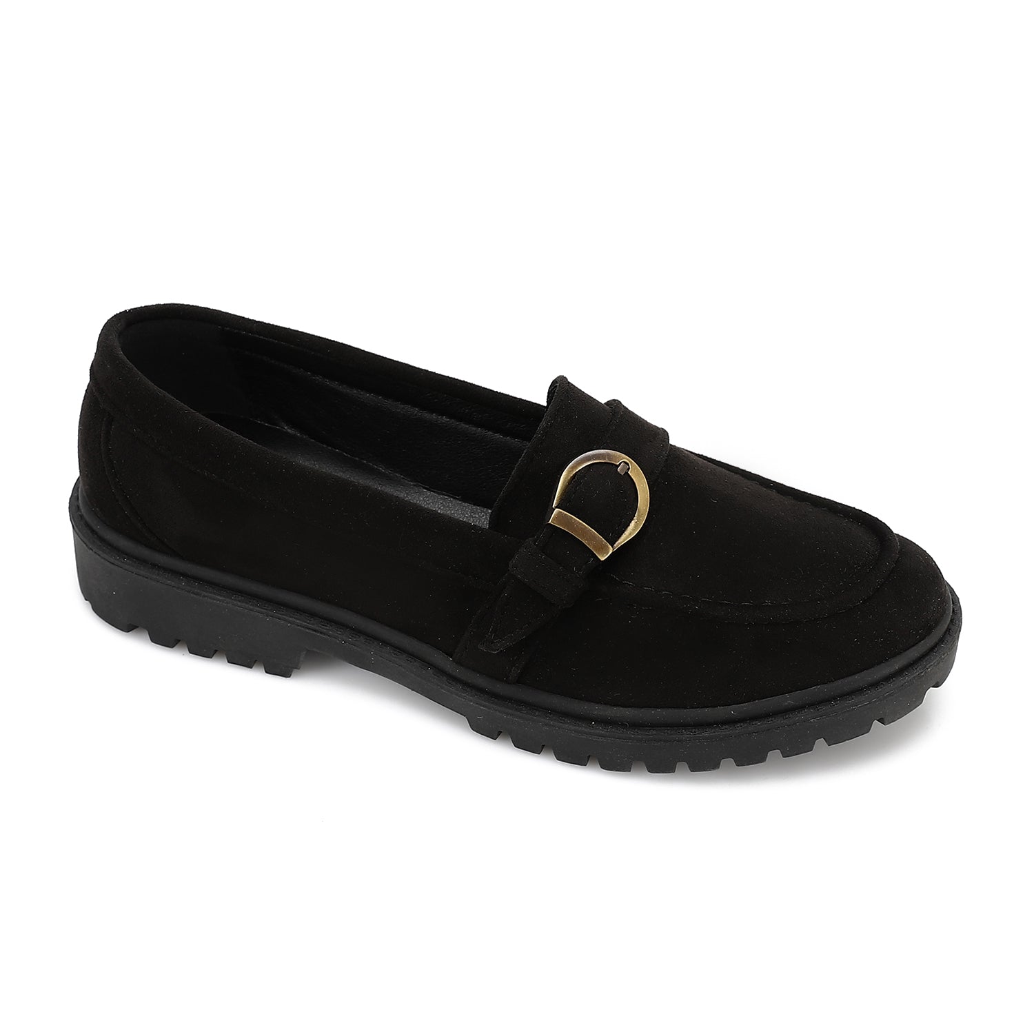 Women’s Buckle Strap Chunky Loafers – Black