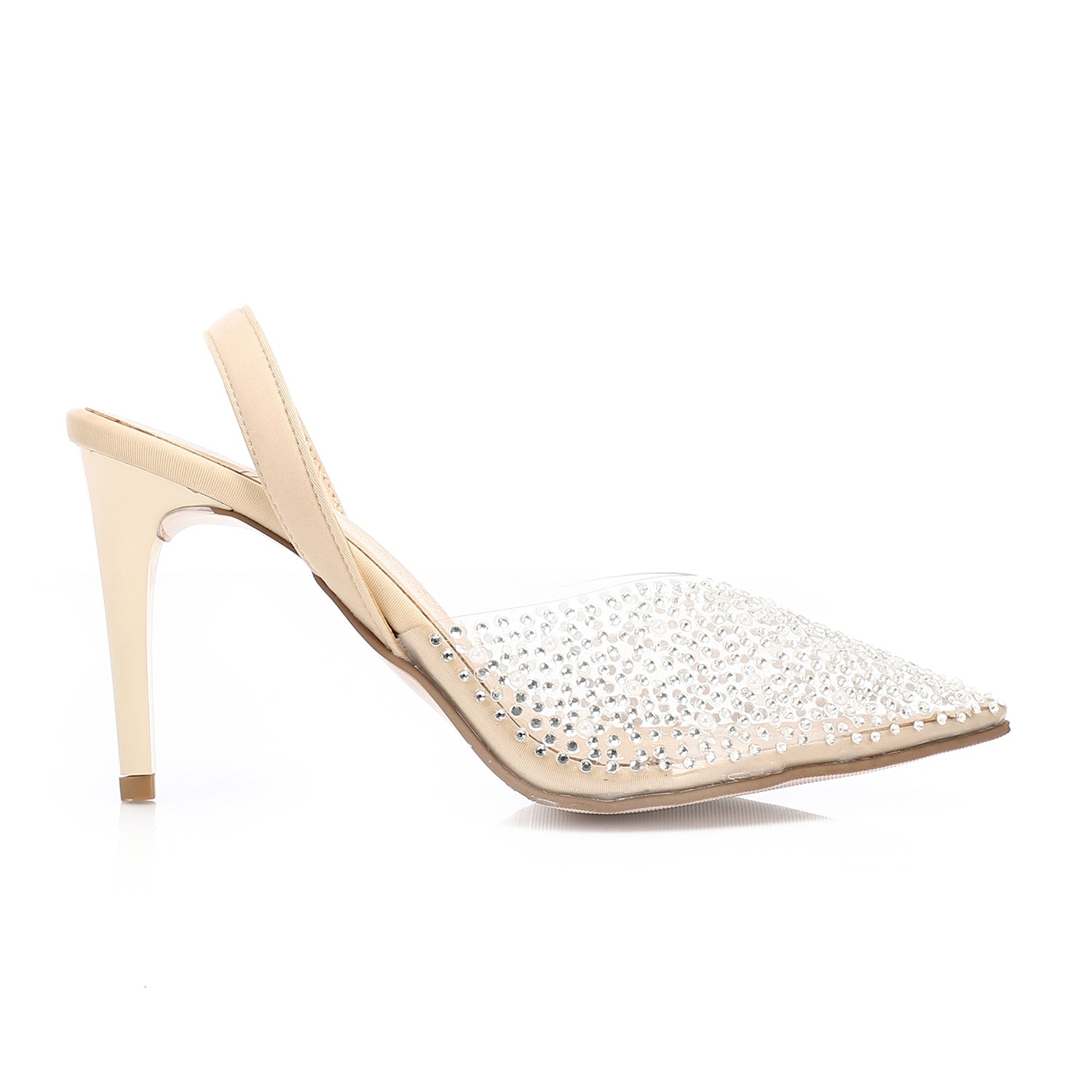 Crystal Clear Pointed Pumps - Beige