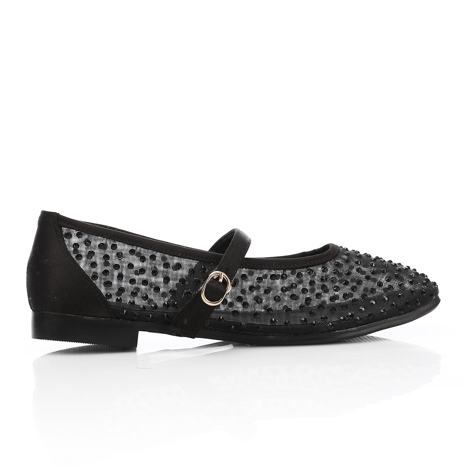 Studded Mesh Mary Jane Ballerina Black