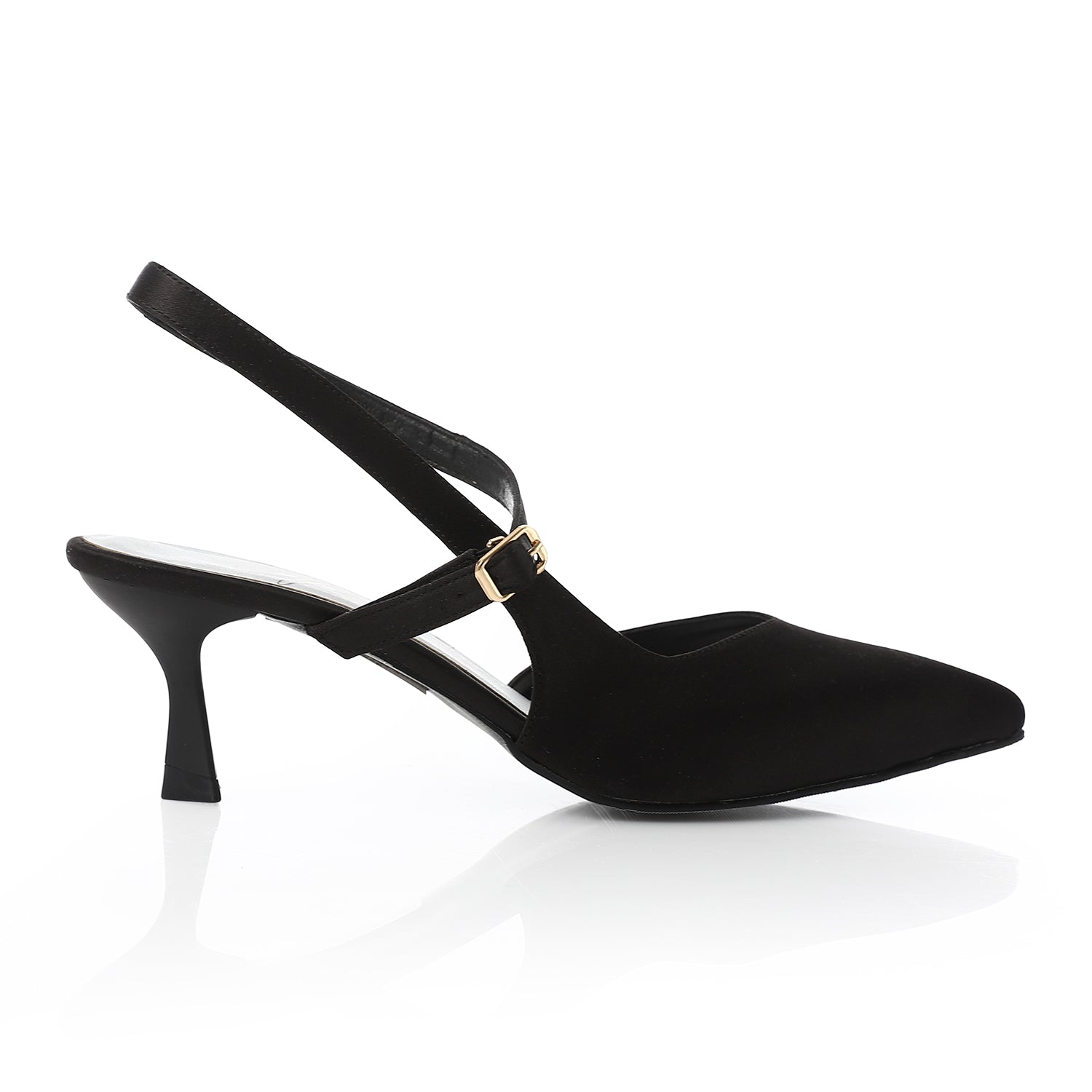 Satin Slingback Kitten Heels Black